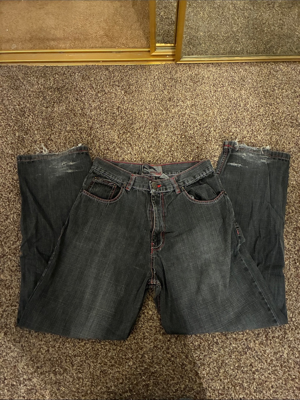 Men's Black Bootcut Jeans with Red Contrast Stitching